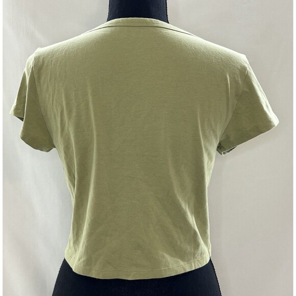 AMERICAN EAGLE Sage Green V-Neck‎ Cinch Front Crop Fitted T-Shirt LARGE NWT - Picture 3 of 9